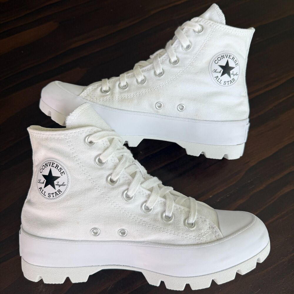 Converse Chuck Taylor All Star Lug Sole Platform Hi Cut White Canvas Sneakers 6